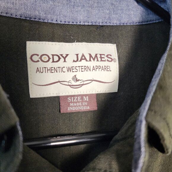 Cody James Shirt Mens Medium Drk Green Pearl Snap Button Up Short Sleeve Western - Picture 2 of 8